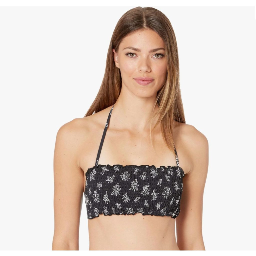 Polo Ralph Lauren Women's Bikini Tops Black & White Floral Stencil Smocked Xs